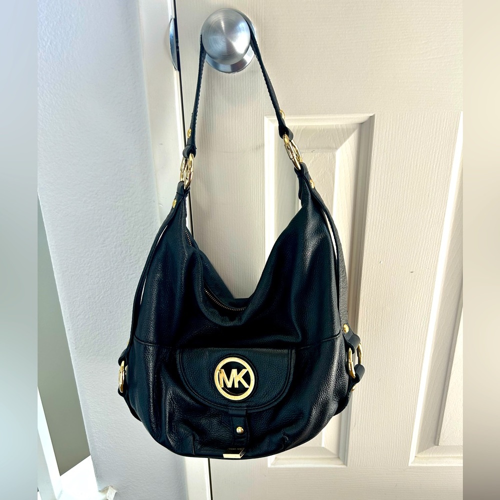 Michael Kors black Fulton pebble leather bag